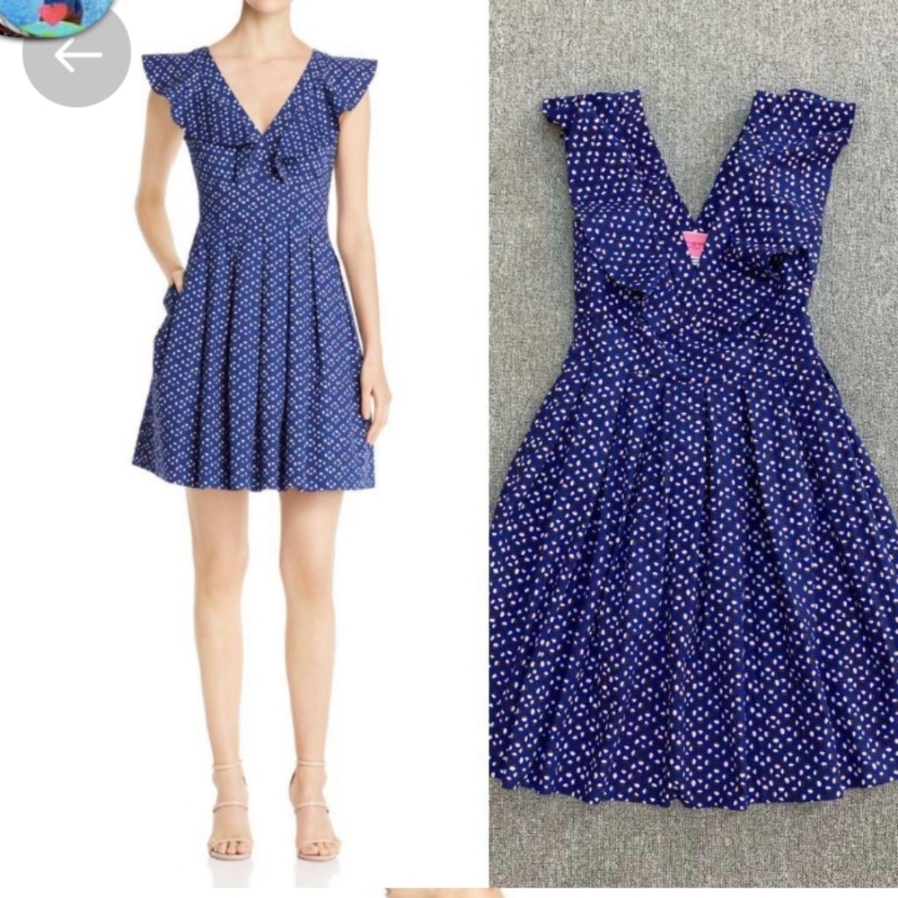 Kate spade Blue Dress Ruffle Geometric Pattern size 10 dress